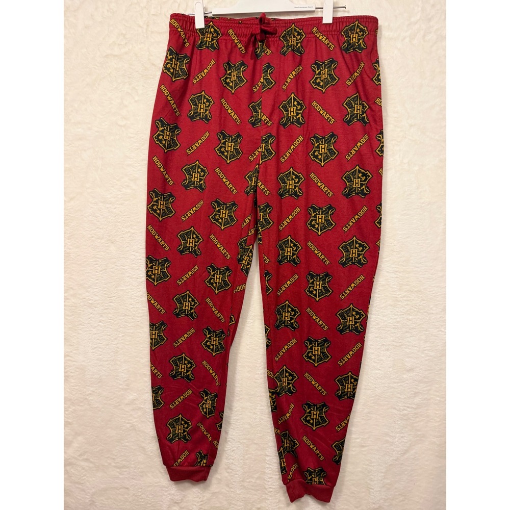 Harry Potter Hogwarts Red Sleep Pants Joggers Mens Large All Over Crest Print - Picture 1 of 7